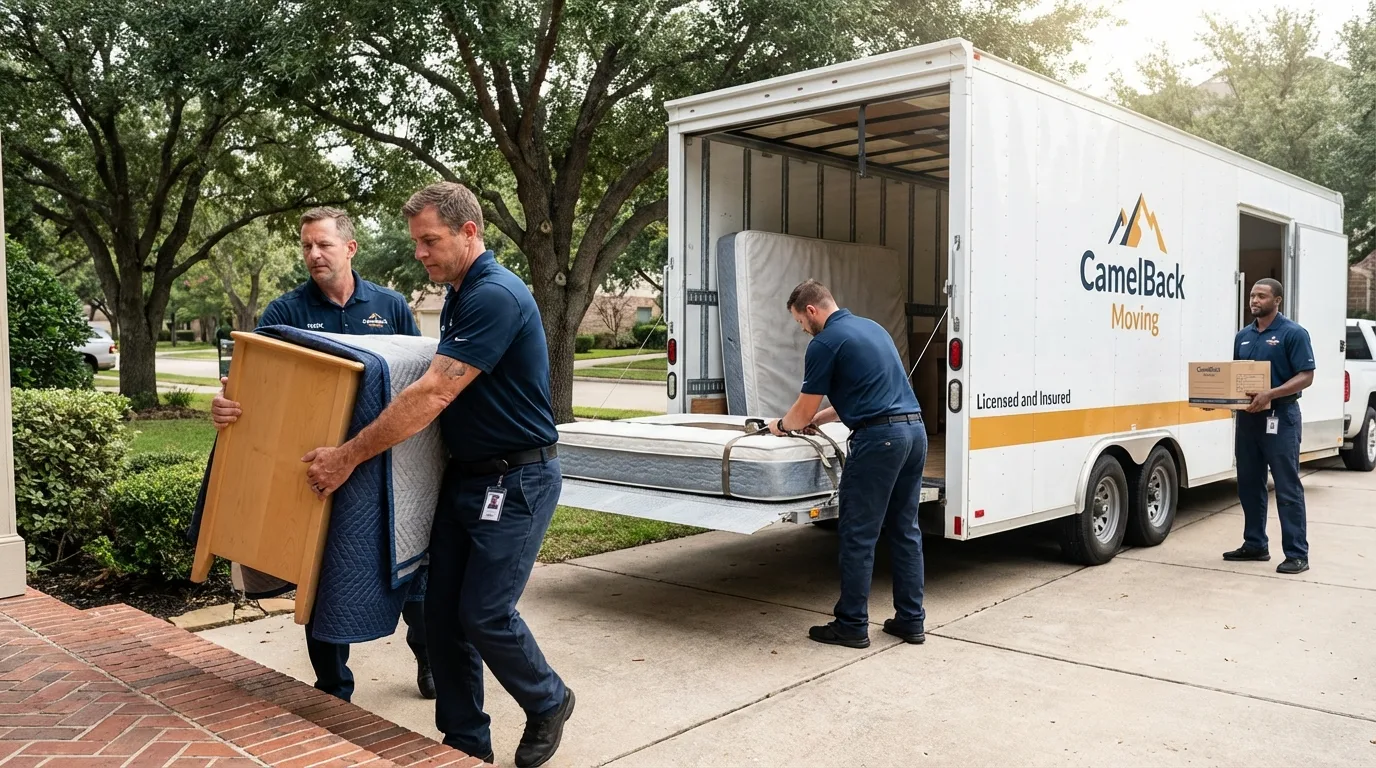 Crew loading residential truck for cross-state move from Rockland, ME