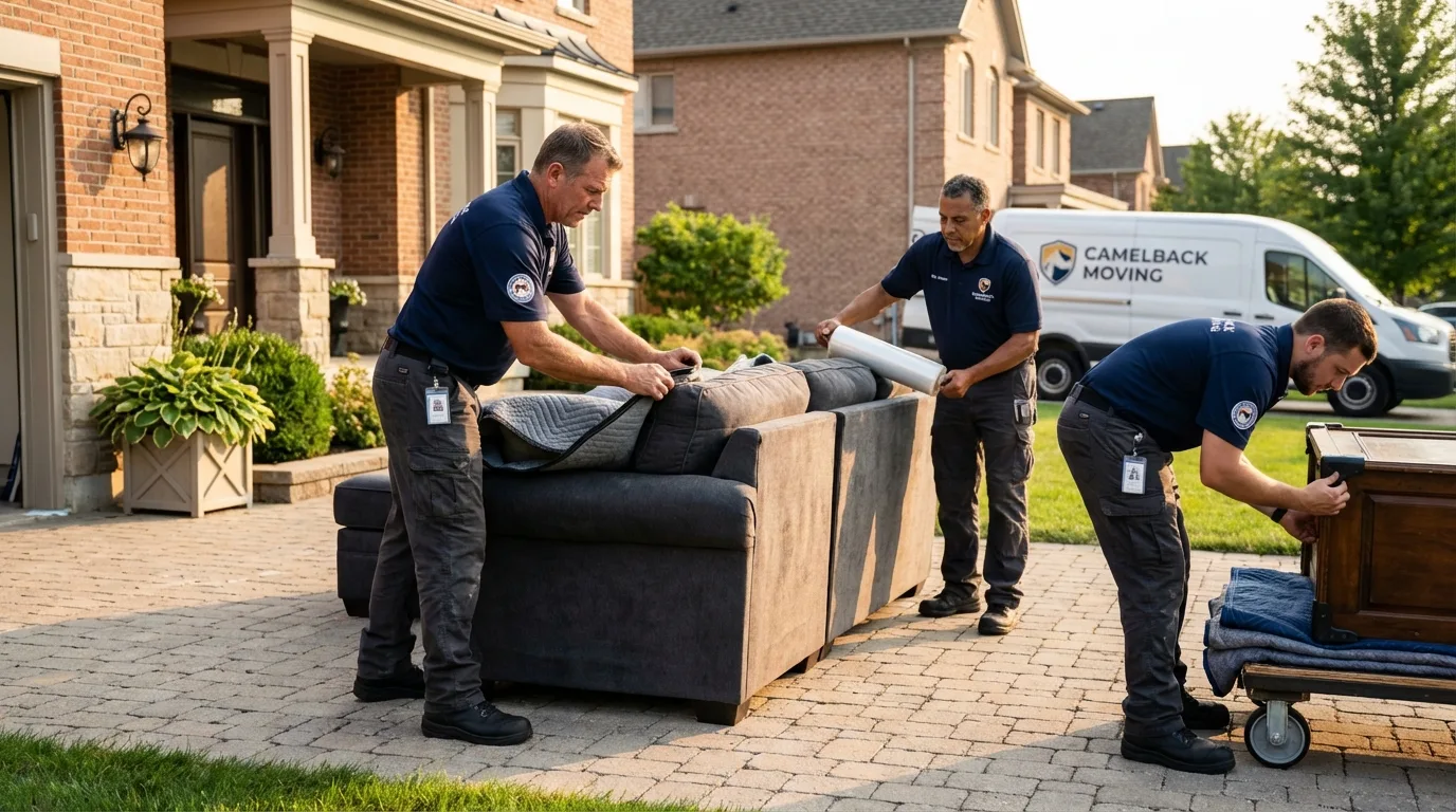 Large estate moving crew wrapping furniture in Rockland, ME